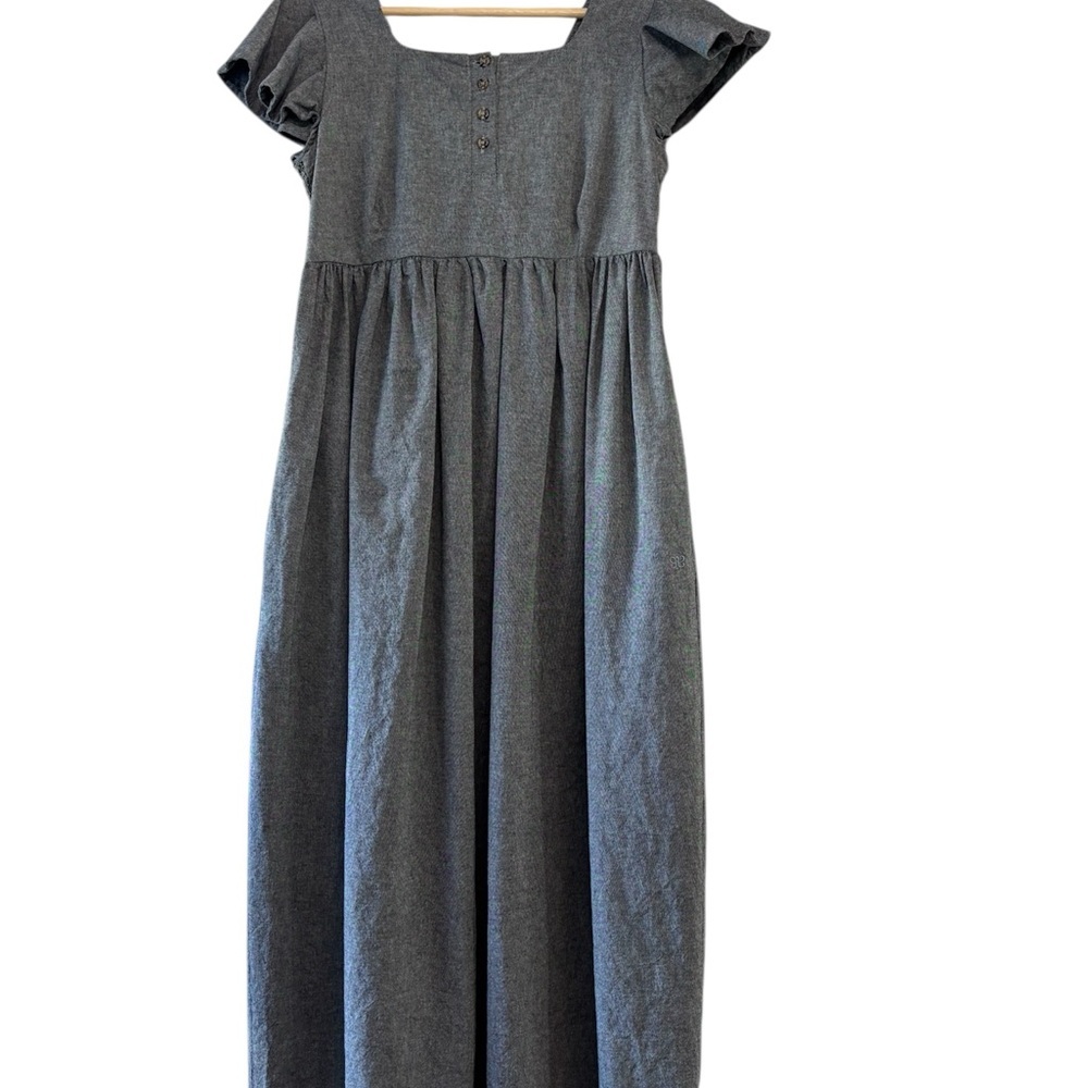 Albion Charcoal Midi Dress with Square Neck and Flutter Sleeves - Picture 2 of 10